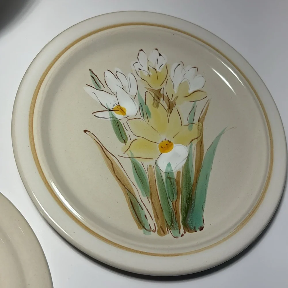 Dessert Lunch Plates Stoneware Casual Classic Daffodils Hand Painted Korea SO 4